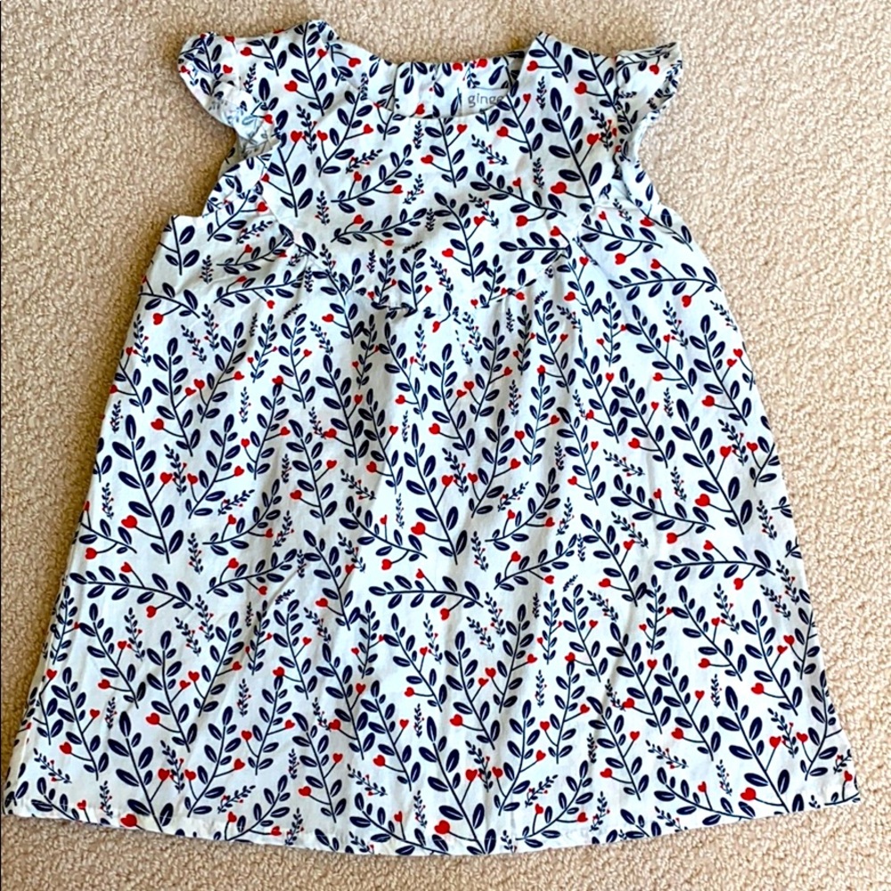Adorable white toddler dress w/ blue, red patter